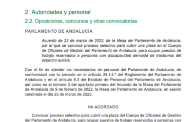 Convocatoria de Empleo Público para personas en el Espectro Autista.