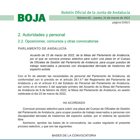 Convocatoria de Empleo Público para personas en el Espectro Autista.